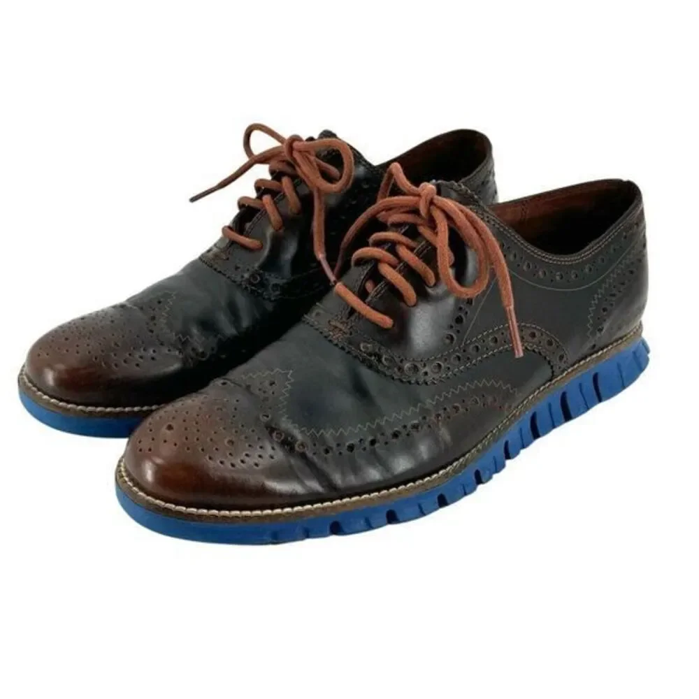 Cole Haan Zerogrand‎ Wingtip Oxford Shoes C26207 Blue Brown Leather Men's 8 M
